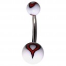 Red & Black / White Milk Heart Acrylic Fancy Belly Bar Navel Button Ring