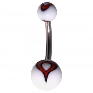 Red & Black / White Milk Heart Acrylic Fancy Belly Bar Navel Button Ring