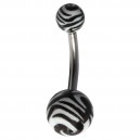 Black/White Zebra Acrylic Fancy Belly Bar Navel Button Ring