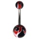 Red/Black Flower Acrylic Fancy Belly Bar Navel Button Ring