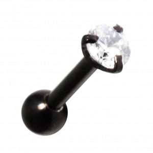 Helix- / Tragus-Schmuck Piercing Stahl 316L Schwarz Eloxiert Strassstein Rund Wei&szlig;