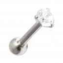Metallized 316L Steel Tragus/Helix Bar Jewel with White Round Stone Strass