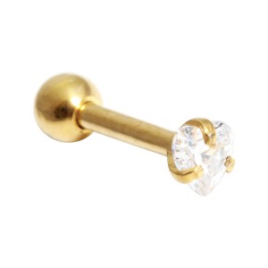 Helix- / Tragus-Schmuck Piercing Stahl 316L Gold Eloxiert Strassstein Herz Weiß