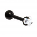 Black Anodized 316L Steel Tragus/Helix Bar Jewel with White Heart Stone Strass