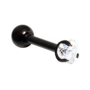 Helix- / Tragus-Schmuck Piercing Stahl 316L Schwarz Eloxiert Strassstein Herz Wei&szlig;