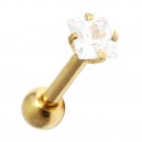 Gold Anodized 316L Steel Tragus/Helix Bar Jewel with White Square Stone Strass