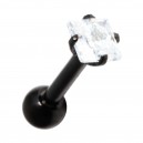 Black Anodized 316L Steel Tragus/Helix Bar Jewel with White Square Stone Strass