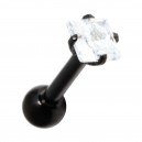 Helix- / Tragus-Schmuck Piercing Stahl 316L Schwarz Eloxiert Strassstein Quadrat Weiß