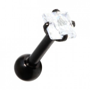 Helix- / Tragus-Schmuck Piercing Stahl 316L Schwarz Eloxiert Strassstein Quadrat Weiß