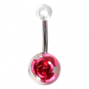 Piercing Nombril Fantaisie Acrylique Transparent Rose Métal 3D [RARE]