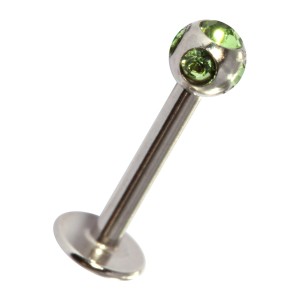 Labret- / Tragus-Piercing mit 5 Grünen Strasssteinen