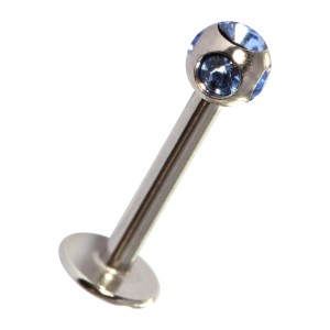 Labret- / Tragus-Piercing mit 5 Hellblauen Strasssteinen