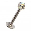Labret- / Tragus-Piercing mit 5 Mehrfarbigen Strasssteinen