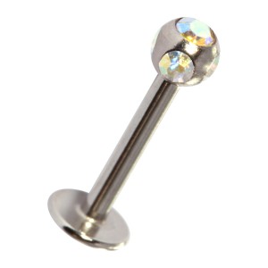Labret- / Tragus-Piercing mit 5 Mehrfarbigen Strasssteinen