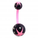 Pink/Black Star Bio-Flexible Belly Bar Navel Button Ring