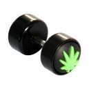 Oreille Faux Plug Noir Logo Caoutchouc Cannabis Vert