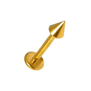 Gold Anodized Lip / Labret Bar Stud Ring w/ Spike