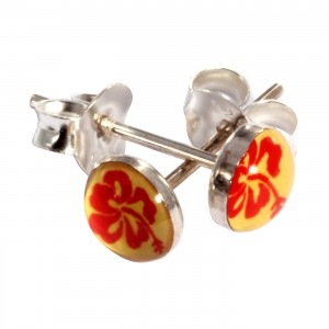 Ohrringe 925 Silber Logo Blume Rot / Gelb