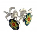Ohrringe 925 Silber Logo Blume Gelb / Blau