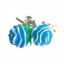 925 Sterling Silver Earrings Ear Pair Studs w/ Biocompatible Silicone Blue Rose