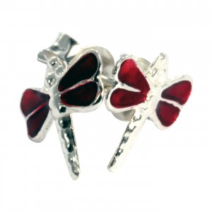 Red Casting Dragonfly 925 Sterling Silver Earrings Ear Pair Studs