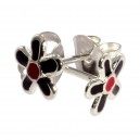 Black/Red Casting Flower 925 Sterling Silver Earrings Ear Pair Studs