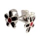 Boucles d'Oreille Argent Massif 925 Fleur Moulée Noir / Rouge