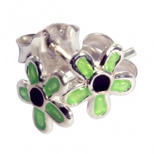 Light Green/Black Casting Flower 925 Sterling Silver Earrings Ear Pair Studs