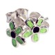 Boucles d'Oreille Argent Massif 925 Fleur Moulée Vert Clair / Noir