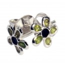 Olive Green/Black Casting Flower 925 Sterling Silver Earrings Ear Pair Studs