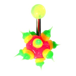 Pink/Yellow/Green Chantilly Spikes Biocompatible Silicone Belly Bar Navel Button Ring