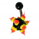 Black/Yellow/Orange Chantilly Spikes Biocompatible Silicone Belly Bar Navel Button Ring