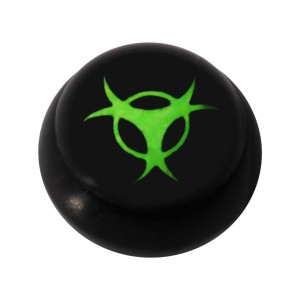 Kugel f&uuml;r Zungen- / Bauchnabelpiercing Acryl Schwarz Logo UV Biohazard