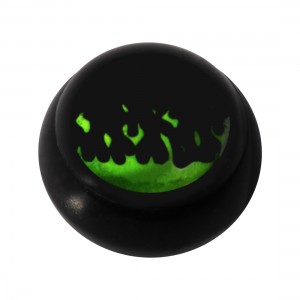 Kugel für Zungen- / Bauchnabelpiercing Acryl Schwarz Logo UV Feuer