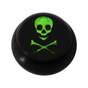 Kugel f&uuml;r Zungen- / Bauchnabelpiercing Acryl Schwarz Logo UV Sch&auml;del Knochen