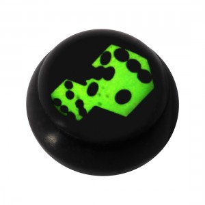 Kugel f&uuml;r Zungen- / Bauchnabelpiercing Acryl Schwarz Logo UV Zwei W&uuml;rfeln