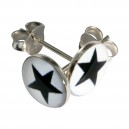 Black/White Star Logo 925 Sterling Silver Earrings Ear Pair Studs