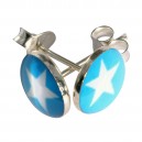 Ohrringe 925 Sterlingsilber Logo Stern Wei&szlig; / Blau