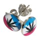 Boucles d'Oreille Argent Massif 925 Logo Cannabis Noir Yougoslavie