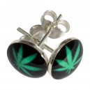 Boucles d'Oreilles Argent Massif 925 Logo Cannabis Vert / Noir