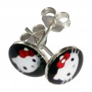 White/Black Hello Kitty Logo 925 Sterling Silver Earrings Ear Pair Studs