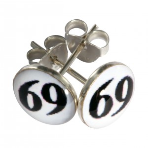 Black/White 69 Logo 925 Sterling Silver Earrings Ear Pair Studs