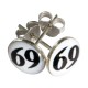 Boucles d'Oreille Argent Massif 925 Logo 69 Noir / Blanc