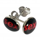Red/Black Sex Logo 925 Sterling Silver Earrings Ear Pair Studs