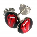 Boucles d'Oreilles Argent Massif 925 Logo The Rolling Stones Rouge / Noir