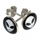 Ohrringe 925 Sterlingsilber Logo Alien Wei&szlig; / Schwarz