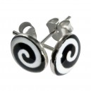 Black/White Spiral Logo 925 Sterling Silver Earrings Ear Pair Studs
