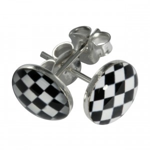 Ohrringe 925 Sterlingsilber Logo Schachbrett Schwarz & Weiß