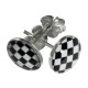 Boucles d'Oreille Argent Massif 925 Logo Damier Noir & Blanc