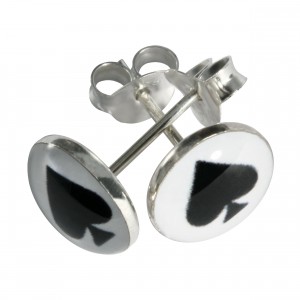 Ohrringe 925 Sterlingsilber Logo Pik Spade Schwarz & Weiß